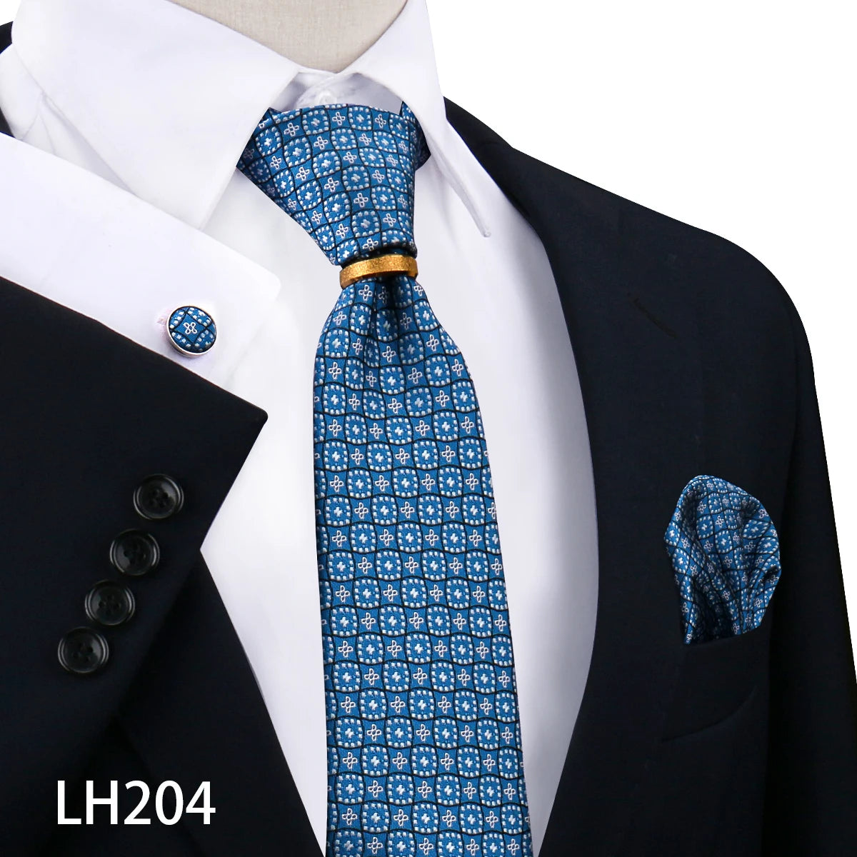 Herren Krawattenset Gold Ring, Manschettenknöpfe, Einstecktuch Festlich