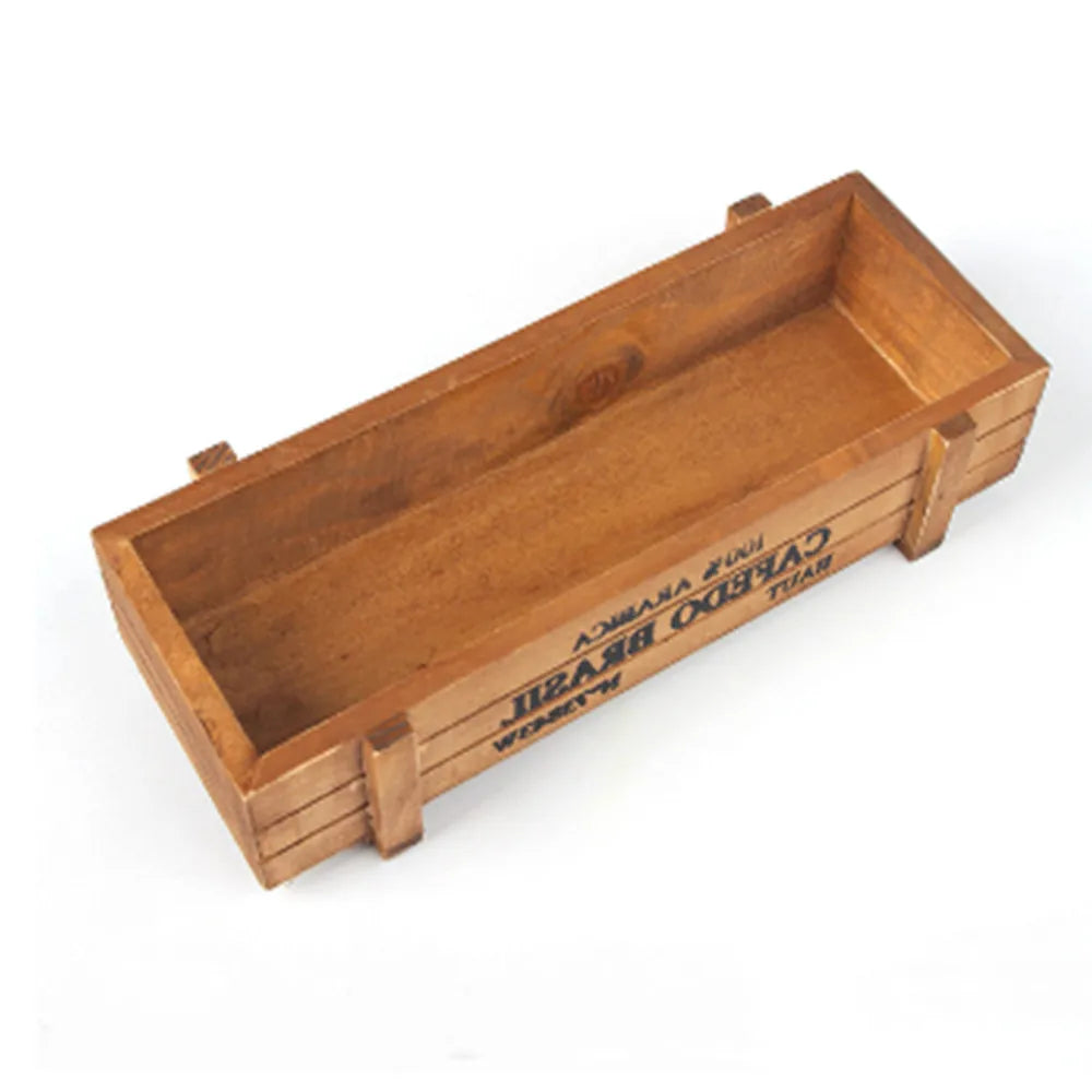 Rechteckiger Vintage Holz Blumentopf für Sukkulenten und Pflanzen
