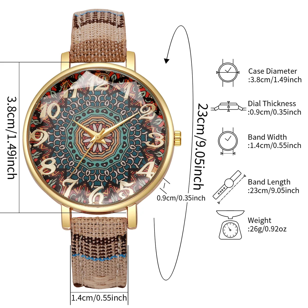 Elegante Damen Quarzuhr mit Lederband und Arabischem Zifferblatt-Yabubestshop