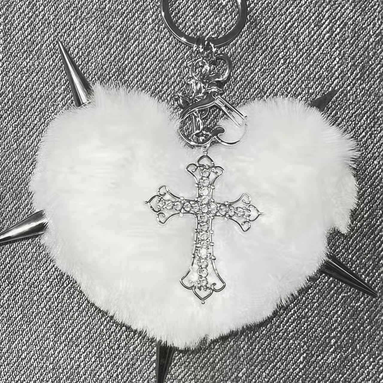 Punk Schlüsselanhänger Herz Leopardenmuster Nieten Grunge Tasche Deko-Yabubest - Home & More