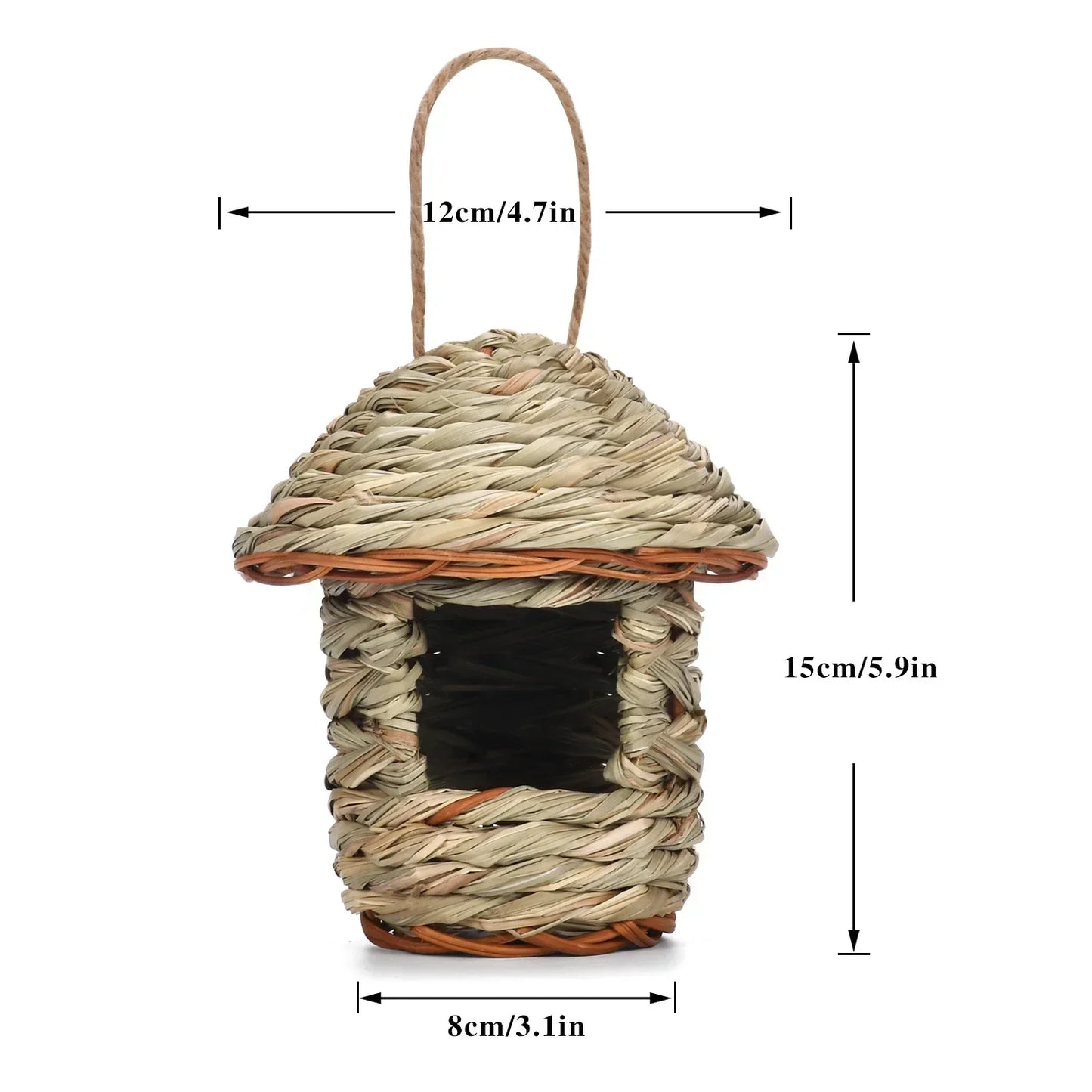 Hängendes Vogelhaus aus handgewebtem Stroh für Garten und Balkon