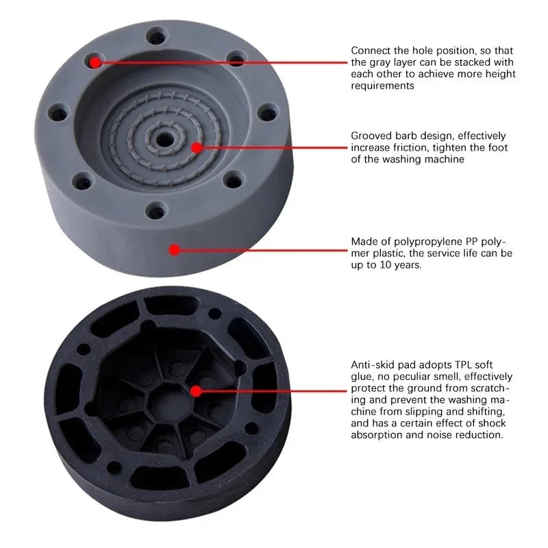 Rutschfeste Anti-Vibrations-Pads 4er-Set – Geräuschdämpfer für Waschmaschinen