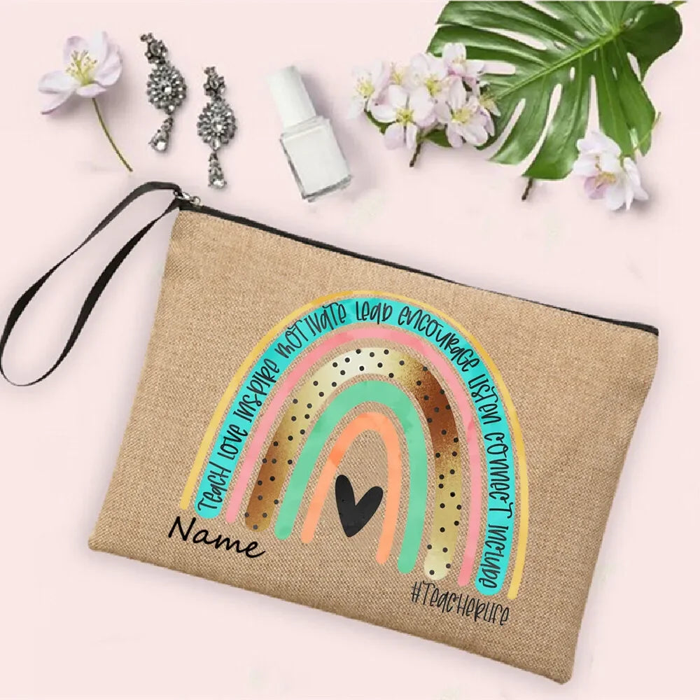 Personalisierte Leinwand Make up Tasche Regenbogen Design