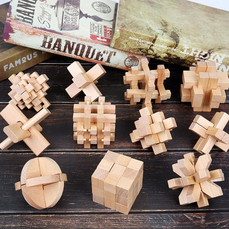 Holzpuzzle Luban Lock für Erwachsene und Kinder mit IQ Test