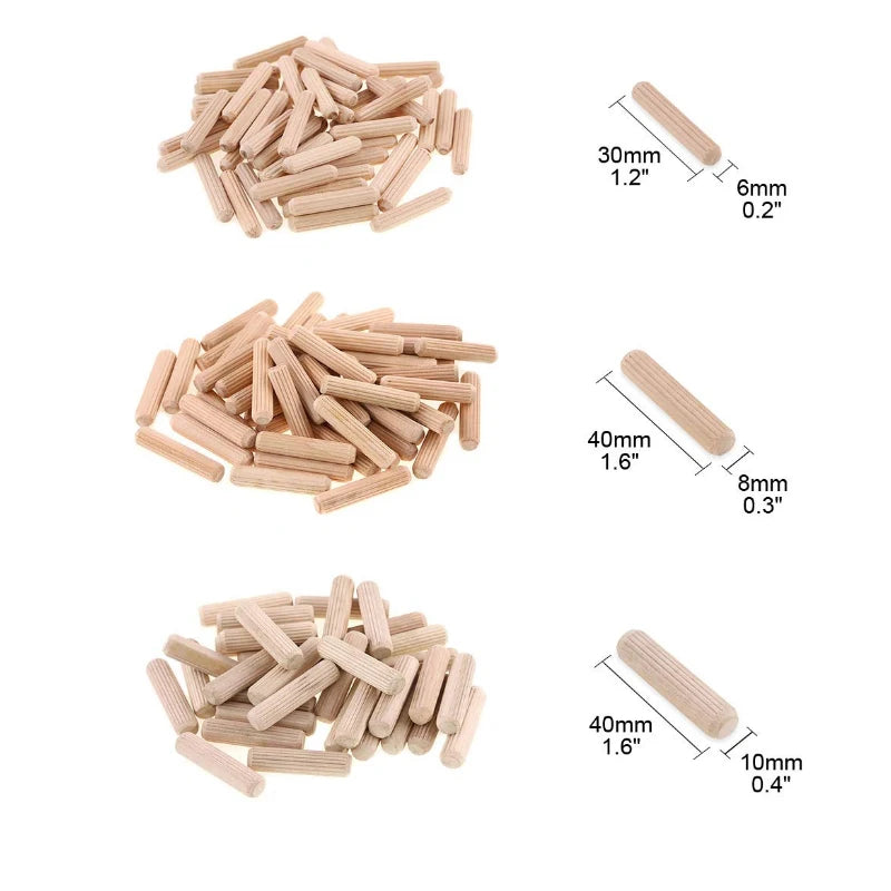 Holzdübel Set rund geriffelt für Möbel und Holz Projekte