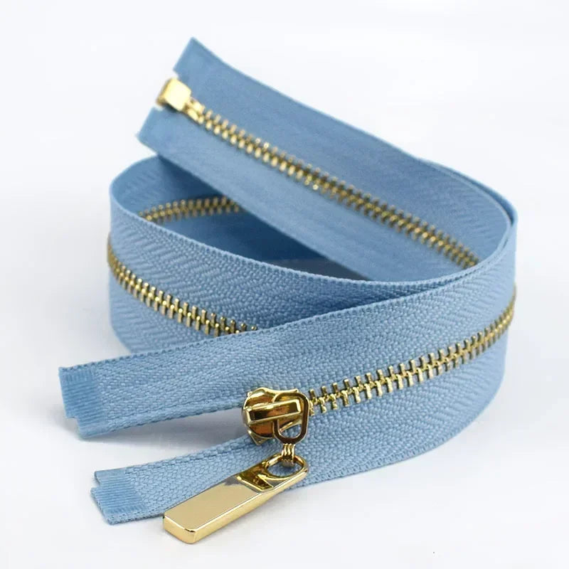 Metall Reißverschluss goldene Zähne offen 40-70cm für Taschen Jacken Kleidung