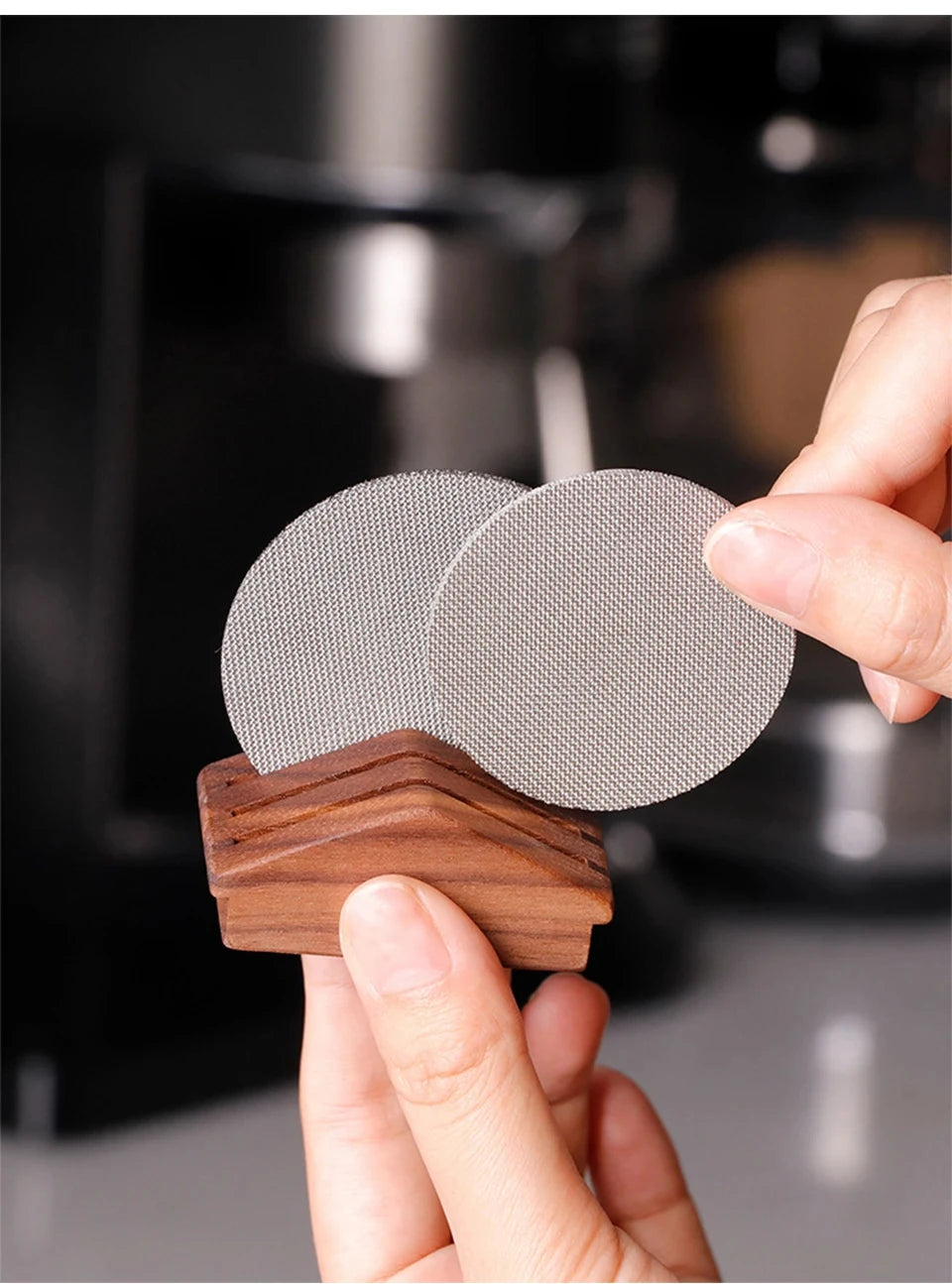 Wiederverwendbarer Holz Kaffeefilterhalter für Espresso Siebträger