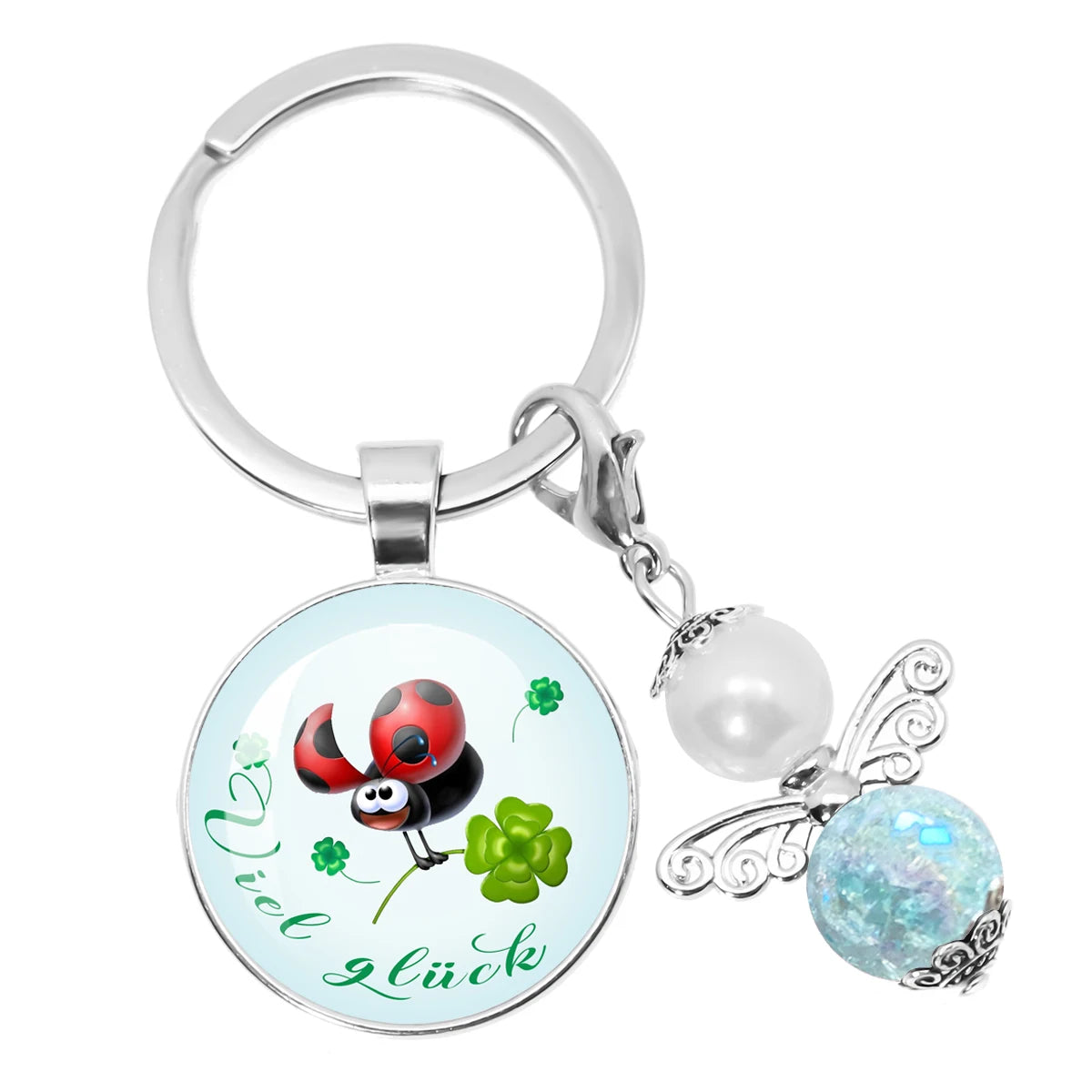Glücksbringer Schlüsselanhänger mit vierblättrigem Kleeblatt Design