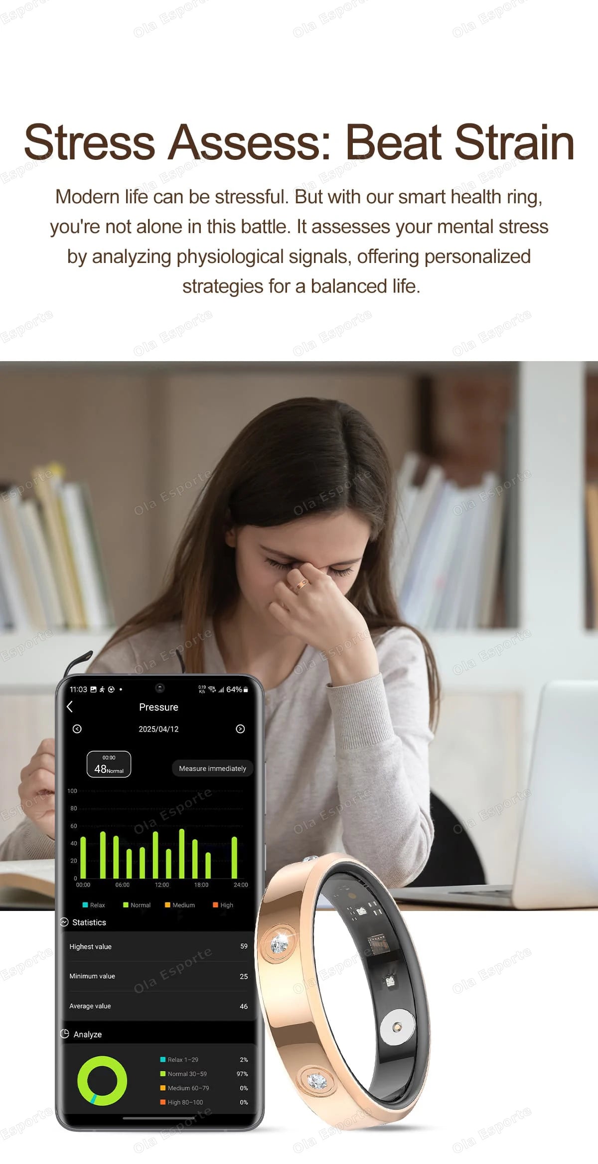 Schmaler Damen Smart Ring mit Schlaf und Gesundheitsmonitor 2025