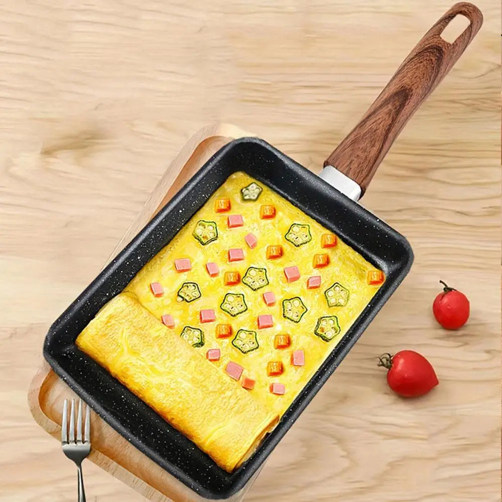 Mini Antihaft-Pfanne aus Edelstahl mit Holzgriff, ideal für Eier - Omeletts