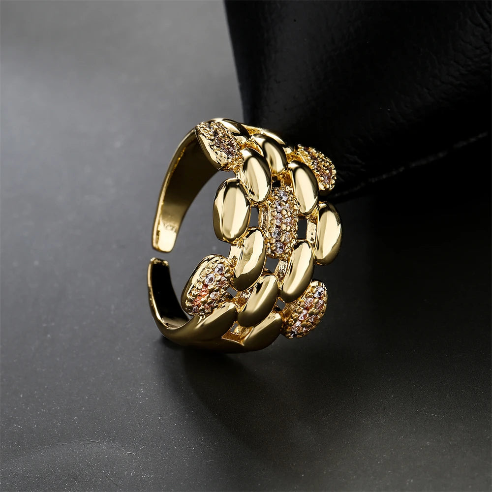 Eleganter Kupfer Ring mit AAA Zirkonia und Geometrischem Design für Frauen
