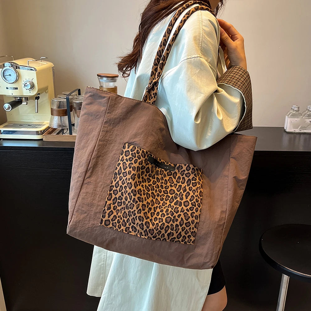 Damen Einkaufstasche doppelseitig mit großem Fassungsvermögen und Leopardmuster