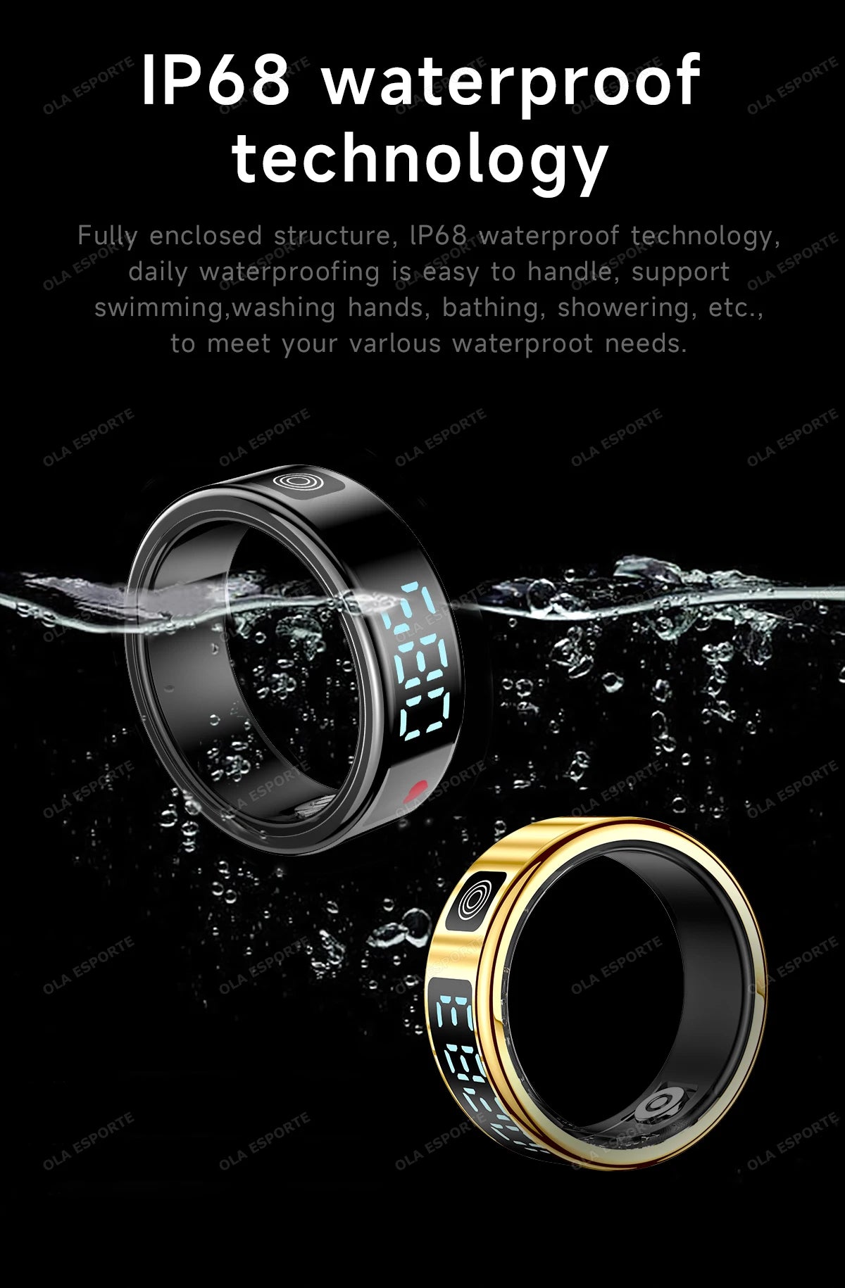 Wasserdichter Smart Ring mit Display und Gesundheitsmonitor