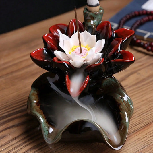 Keramik Lotus Rückfluss Räucherstäbchenhalter für Meditation