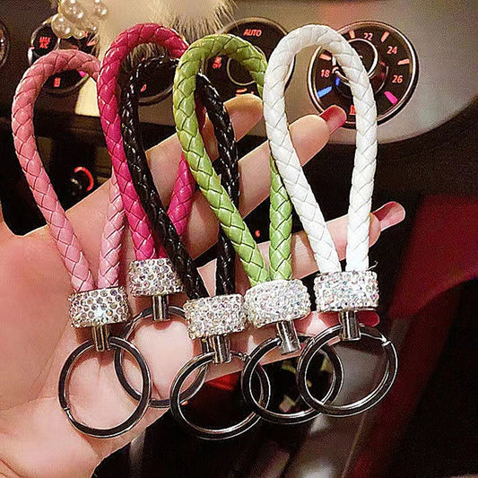 Stilvoller PU-Leder Schlüsselbund mit Glitter - Strass, geflochtenes Seil, Unisex