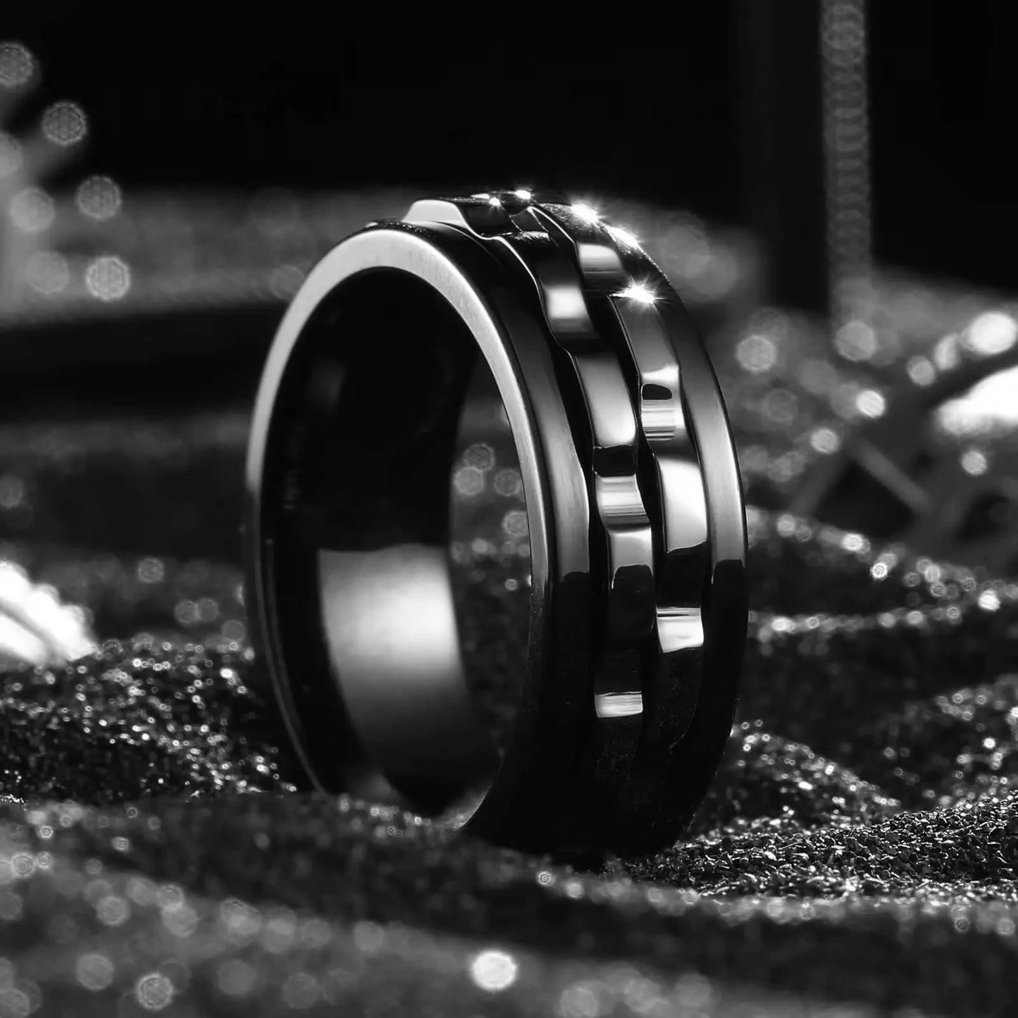 Herren Rotierender Zappelring Edelstahl Kette Gear Design Punk Biker Stil
