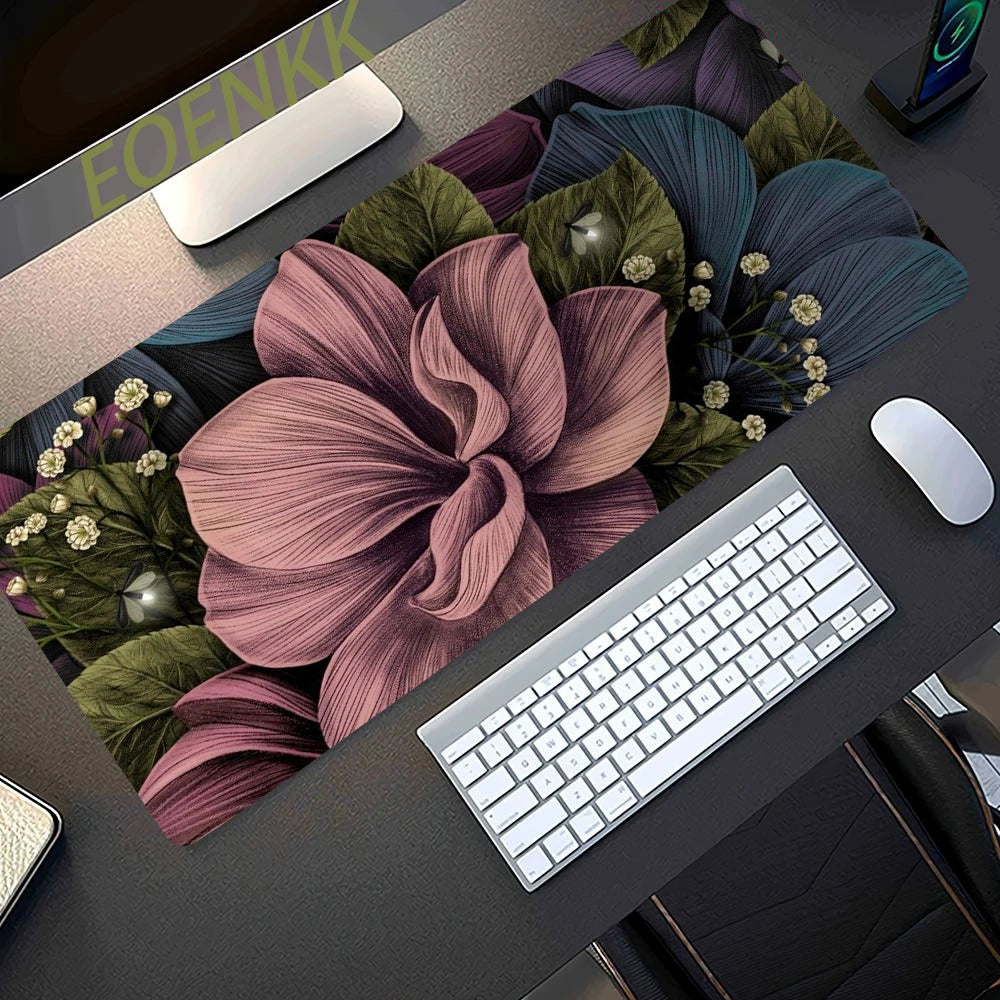Blumen Gaming Mauspad mit genähten Kanten rutschfest für Schreibtisch