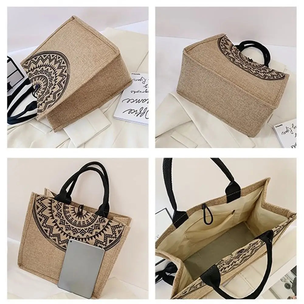 Vintage Leinwand Schultertasche Damen Eco Shopper mit Stickerei