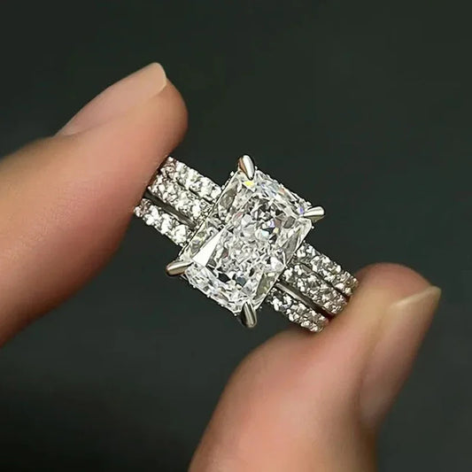 3-teiliges geometrisches Ring-Set mit Zirkonia für Damen elegant