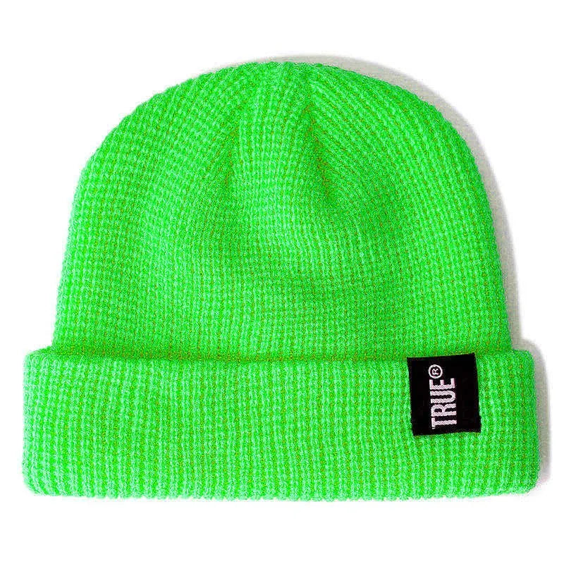 Kurze Unisex Beanie Mütze Gestrickt Winterhut Mit Brief Muster