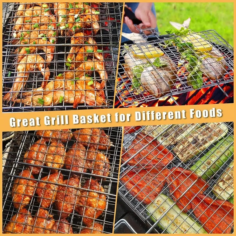 Faltbarer Edelstahl-Camping-Grill mit abnehmbarem Griff – leicht - robust