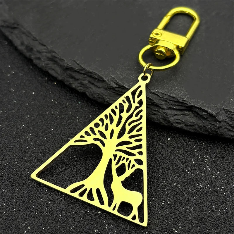 Dreieck Baum des Lebens Milu Hirsch Schlüsselanhänger Edelstahl Unisex
