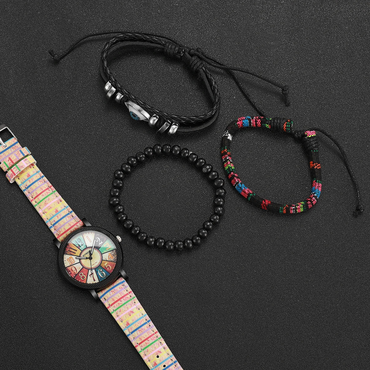 Elegantes Damenuhren Set mit PU Lederband und Quarzantrieb-Yabubestshop