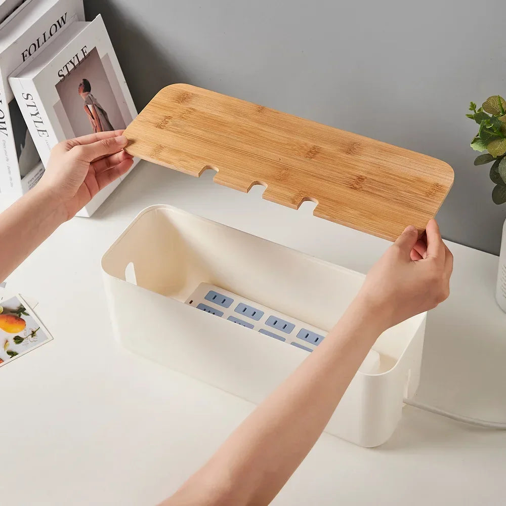 Kabelmanagement Box mit Bambusabdeckung zum Verstauen von Kabeln und Steckdosen-Yabubest - Home & More