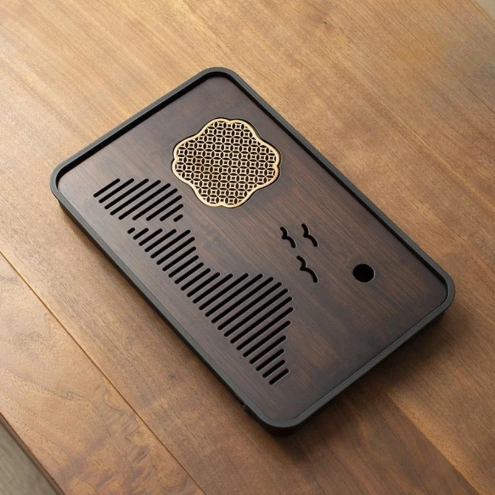 Praktischer Bambus Teetisch mit Abflussschale und Aufbewahrung