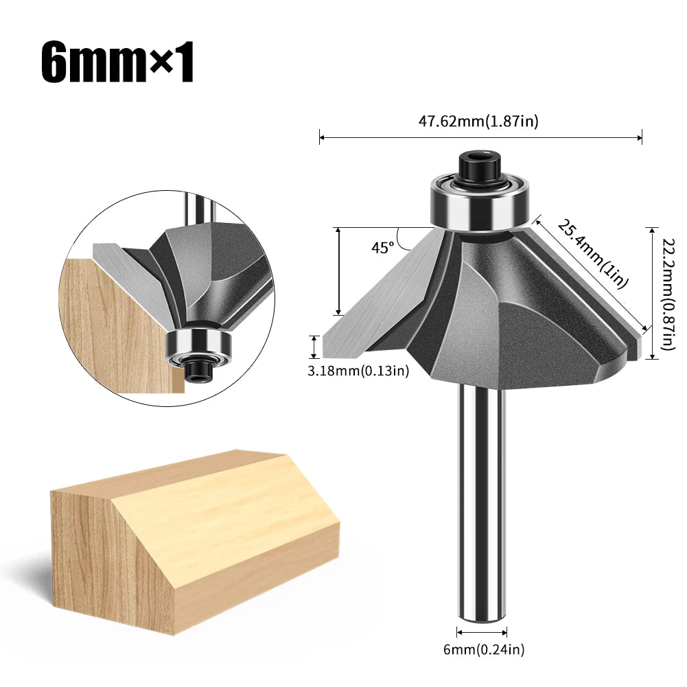 6mm und 12mm Schaft Router Bit mit 45 Grad Abschrägung für Holzfräsen