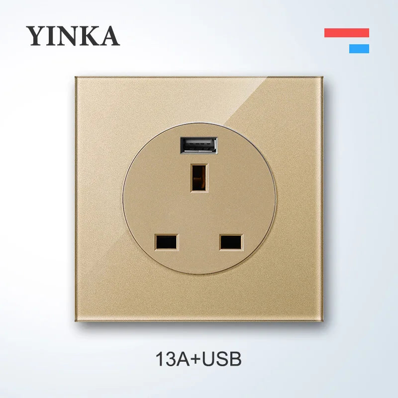 YINKA Lichtschalter mit goldener Glasscheibe für Zuhause EU Standard