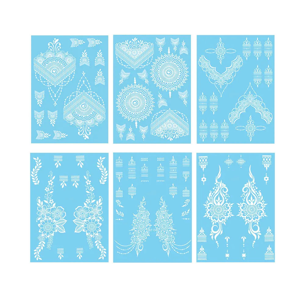 Weiße Henna Temporäre Tattoos für Frauen Hand Mehndi Party Körperkunst