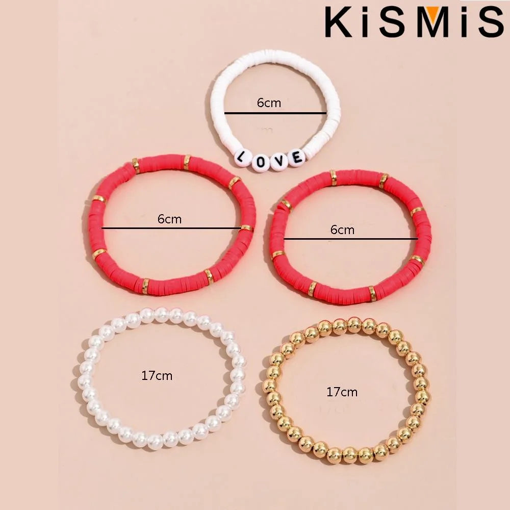 5er Set bunte Tonarmbänder für Damen elastisch weich im Boho Stil