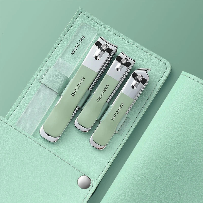 Präzises Nagelpflege-Set 4/10tlg mit Edelstahl-Tools - rotierender Leder-Tasche