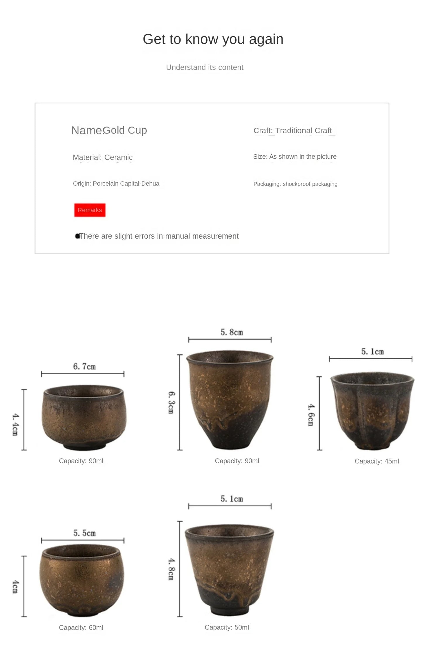 Handgemachte Keramik Teetasse mit Retro Vergoldung