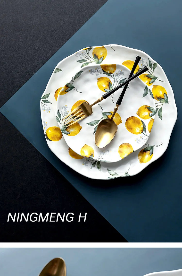 Kreatives Zitronen Keramik Dessertteller Set rund