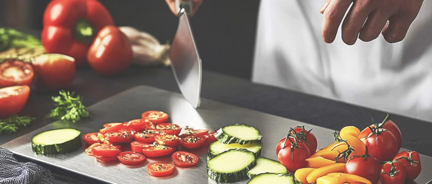 Doppelseitiges Titanium Edelstahl Schneidebrett Set für Küche und Fleisch