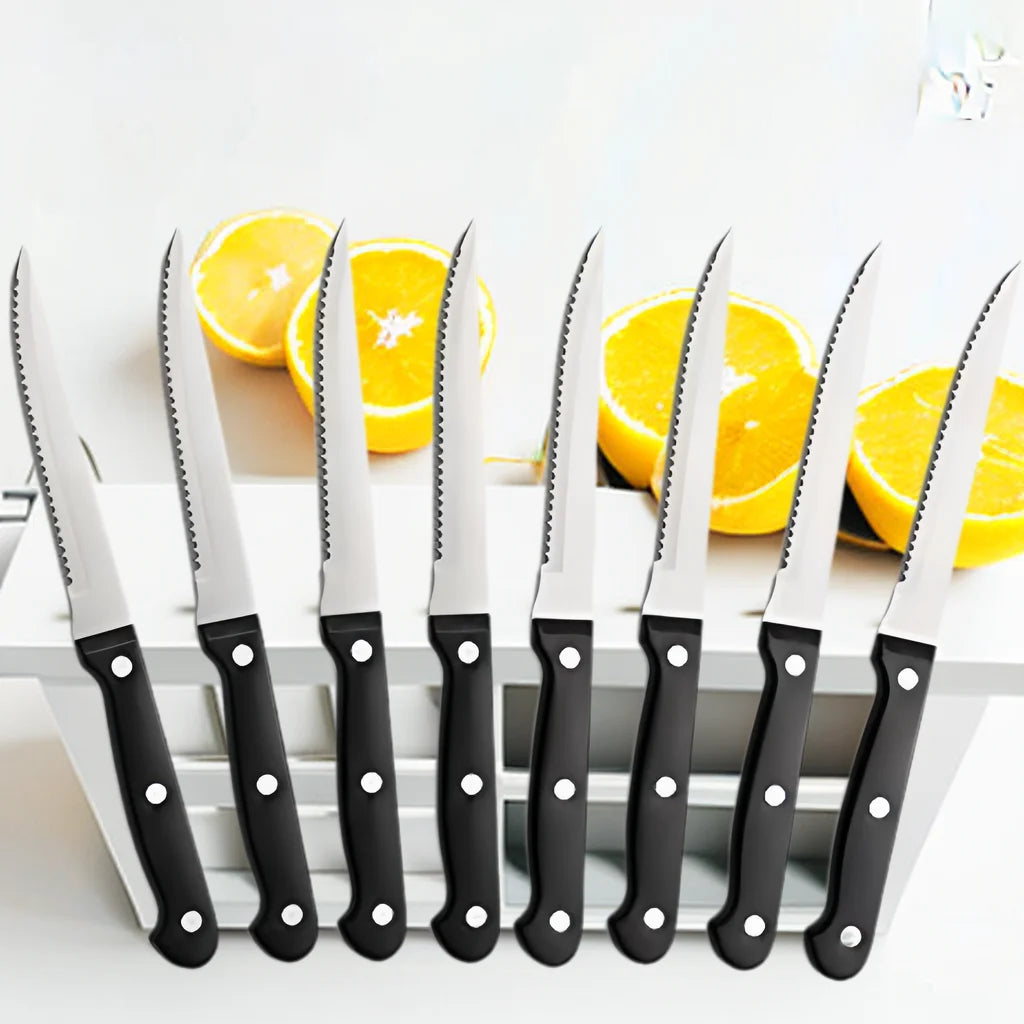 Vielseitiges Steakmesser Set: Scharfe Edelstahlklingen, schwarzer Griff, 4-12 Stück