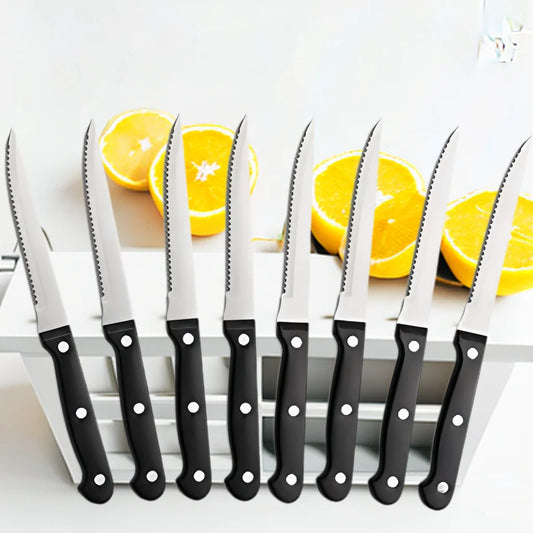 Vielseitiges Steakmesser Set: Scharfe Edelstahlklingen, schwarzer Griff, 4-12 Stück