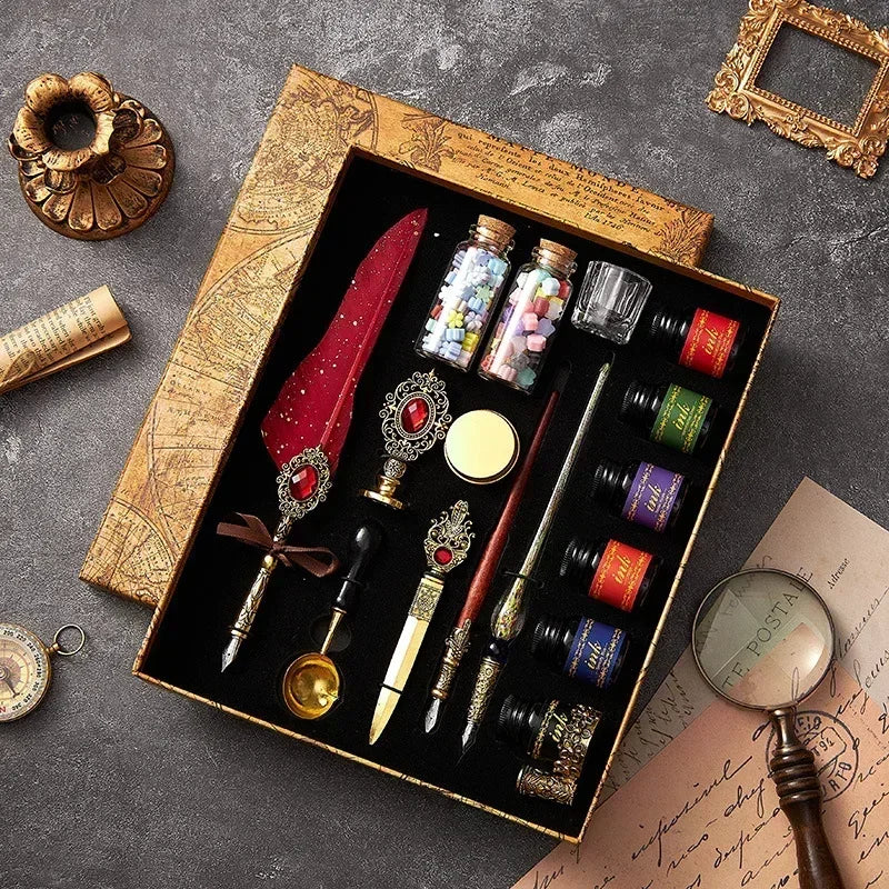 Klassisches Feder Füllfederhalter Set mit Tinte in Geschenkbox