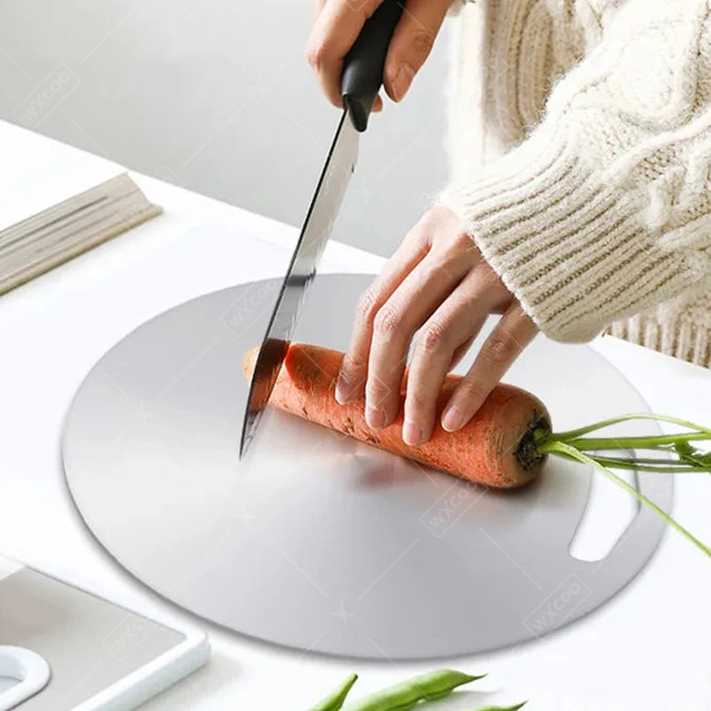 Doppelseitiges rundes Edelstahl Schneidebrett für Gemüse Obst und Fleisch