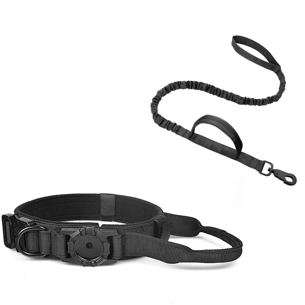 Taktisches Hundehalsband mit AirTag Halter und Griff für Sicherheit