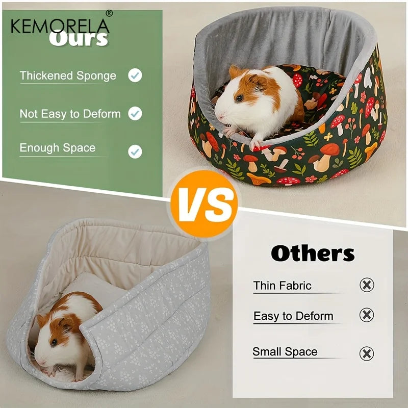 KEMORELA Gemütliches Meerschweinchenbett, weiches, waschbares Kuschelbett für kleine Haustiere mit dickem, abnehmbarem Polster, dunkelgrünes Pilzblattmuster-Yabubest - Home & More