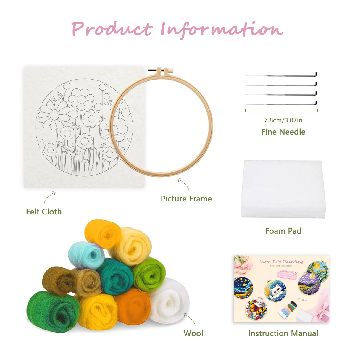 Kreatives DIY Wolle Filzbild Set mit niedlicher Katzenmalerei