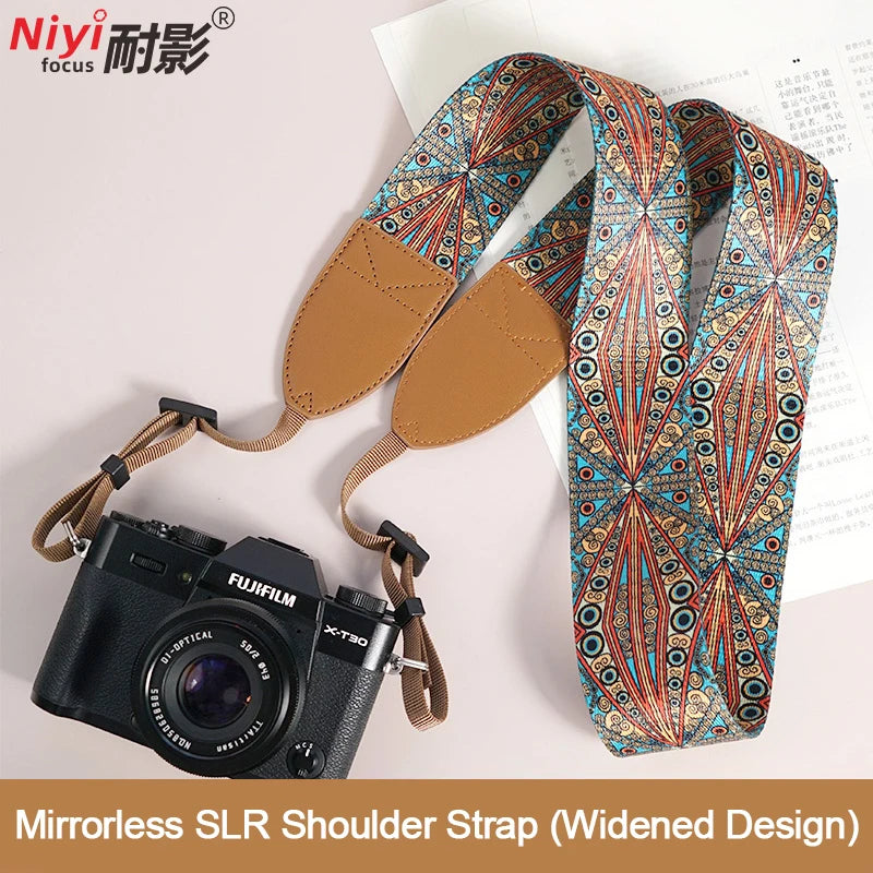 Breiter verstellbarer Ethno Kameragurt für sicheren Schulterhalt