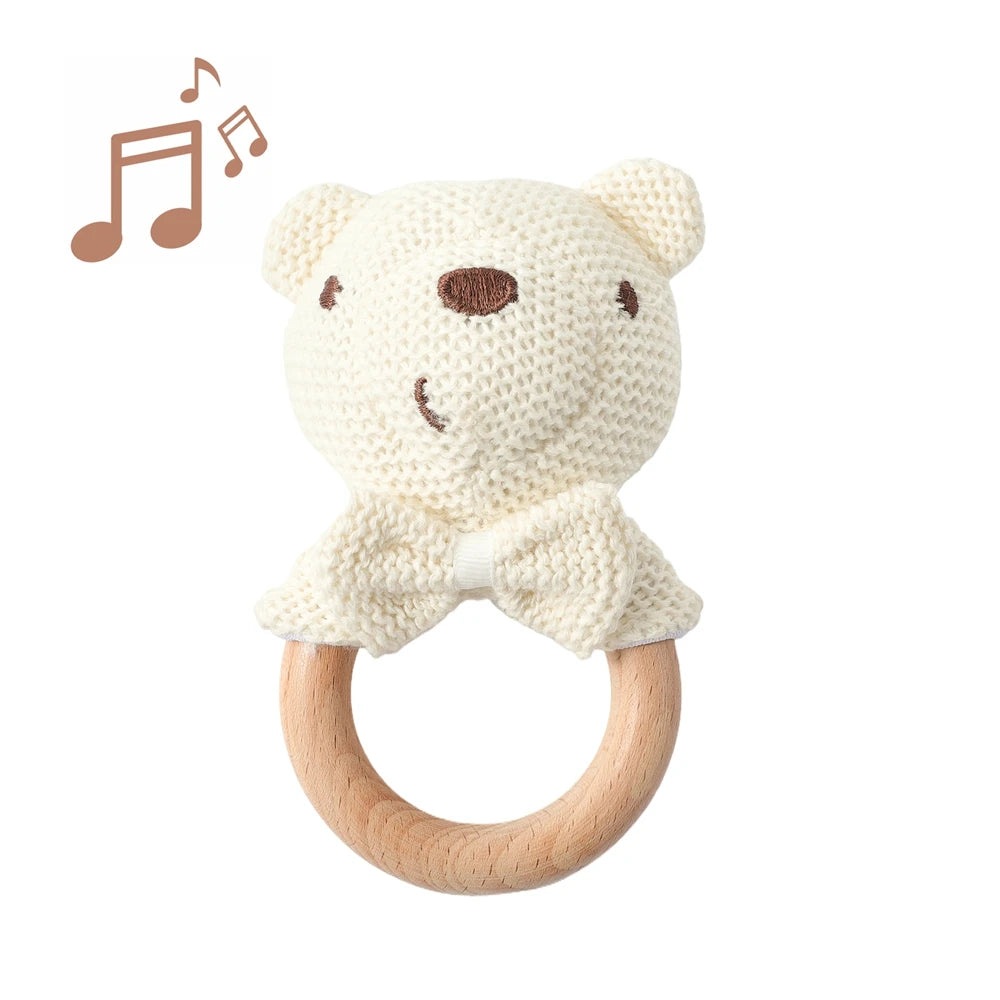 Natürliche Baby Rassel aus Holz mit süßem Bär Motiv-Yabubestshop
