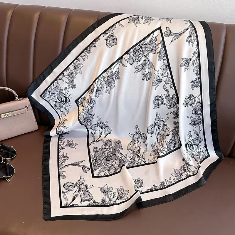 Luxus Seide Quadrat Schal Frauen Weich Satin Haarband Halstuch Büro Hijab