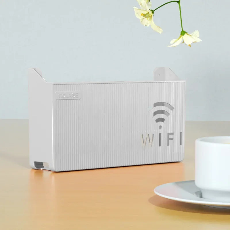 Wandmontiertes WLAN-Router-Regal mit Kabelmanagement für Wohnzimmer