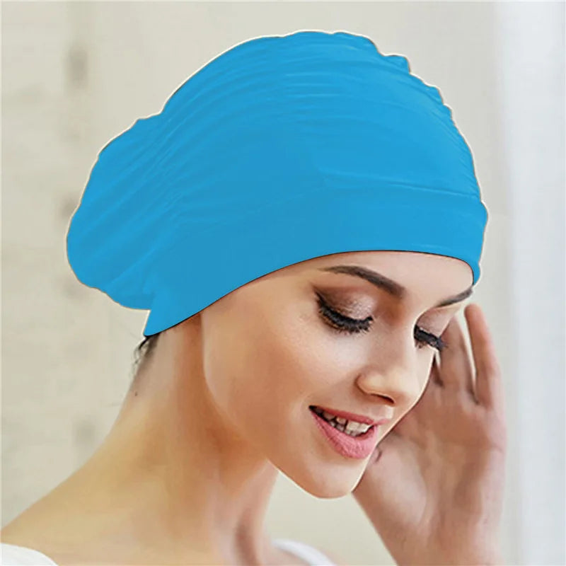 Elastische Bademütze für langes Haar – Unisex Nylon Turban-Stil Schutz