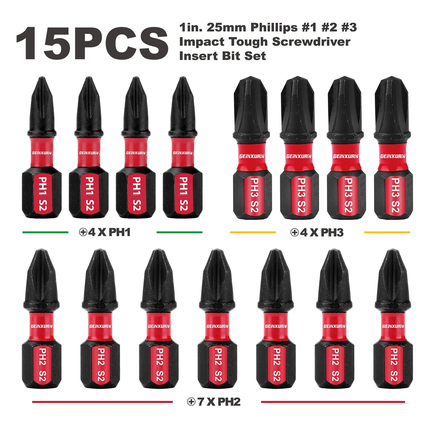 25mm Schlagbohrer-Bits Set PH1 PH2 PH3 | S2 Stahl magnetisch